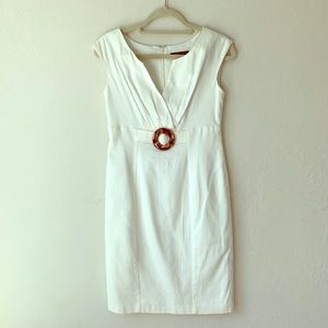 Eliza J Buckle Textured Sleeveless White Dress